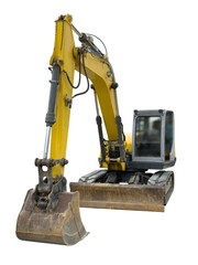 yellow excavator isolated on white background