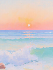  wood grain oil painting, parallel view, Sunset, an orange sky