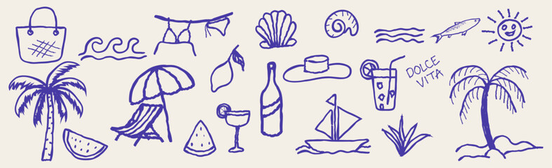 Obraz premium Italian or Greek Summer Hand Drawn Design Illustration.