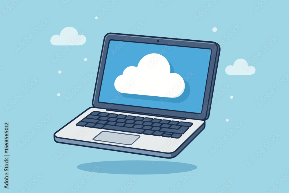 Poster cloud computing technology concept. laptop computer with cloud symbol on screen for online data stor