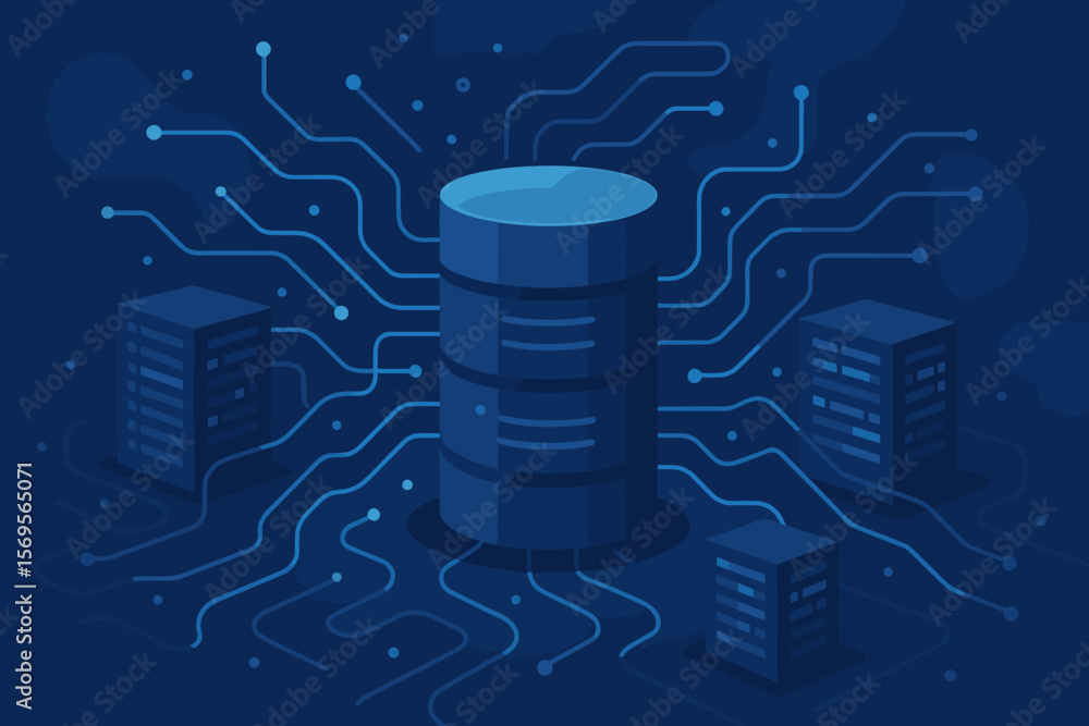 Aufkleber data center illustration with abstract server room, database, and hosting racks. futuristic digital 