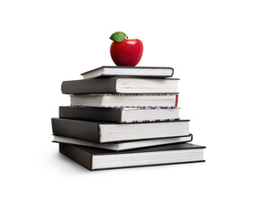 A pile of 7 books for going back to school with a red apple for the teacher or for the child as a...