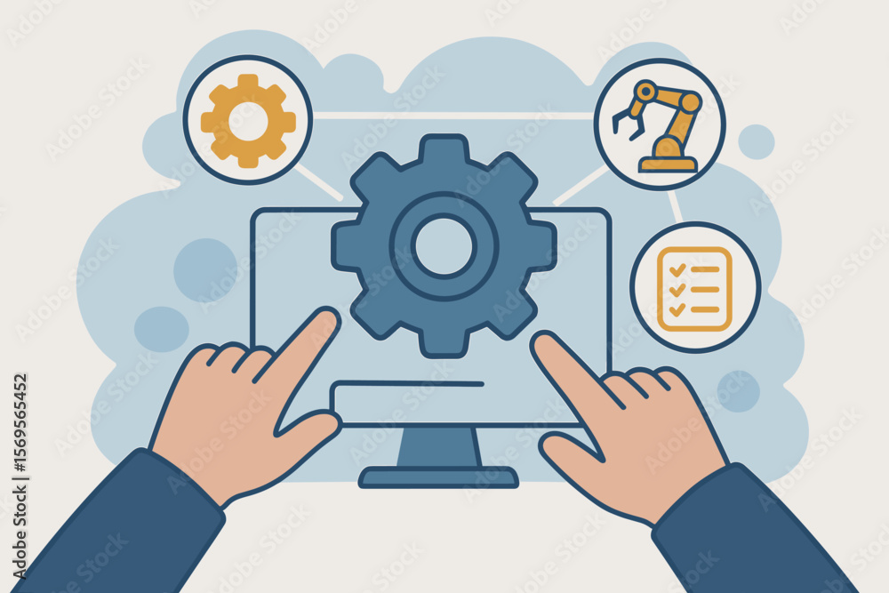 Poster operations business management concept. strategy planning and workflow automation. industrial proces