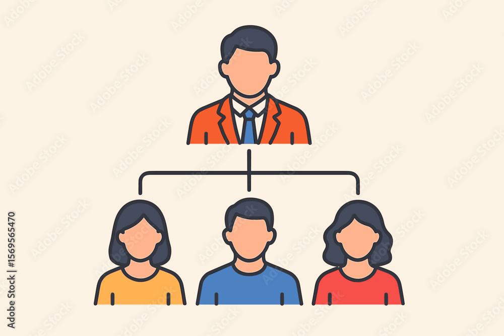 Poster organizational structure and corporate hierarchy concept. business management flowchart with a leade