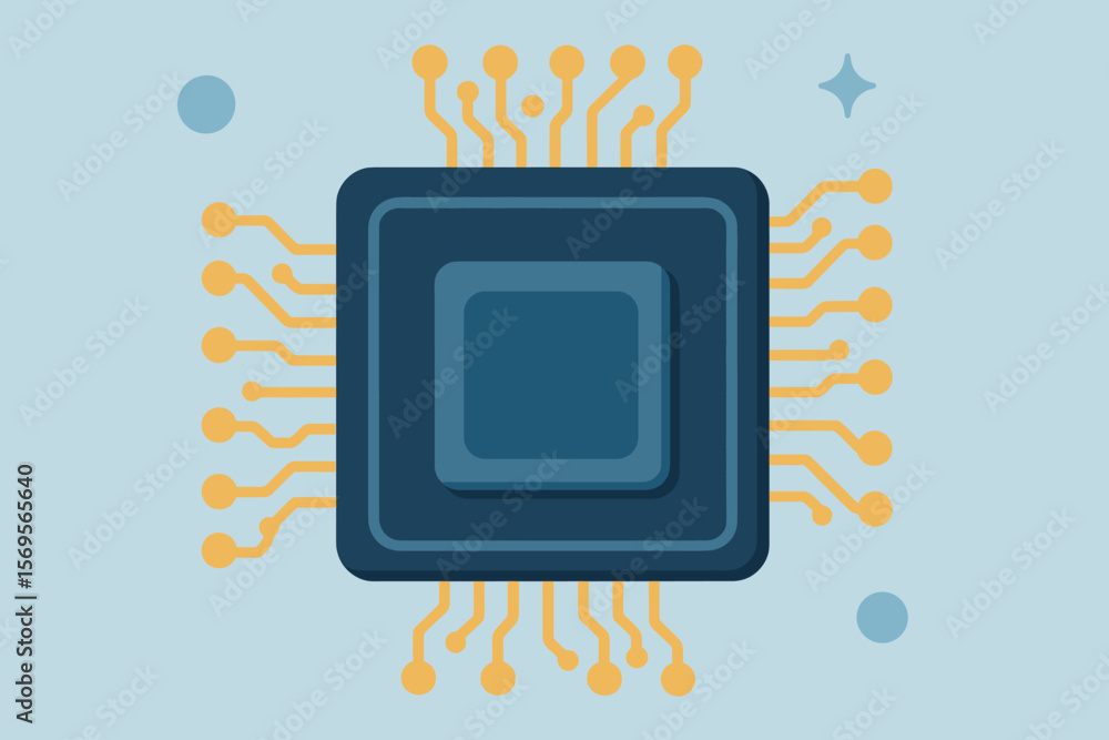 Poster semiconductor microchip concept. cpu processor. integrated circuit hardware. ai, machine learning te