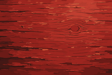 Red wood texture background with rotten, grunge, and abrasion effects. Weathered, distressed wooden surface. Vintage rustic old plank with detailed wood grain. Modern flat vector cartoon illustration.
