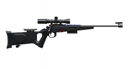 Modern Precision Rifle with Optical Scope on White Background, Studio Shot