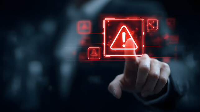 System Hack Warning Concept Featuring Virtual Screen with Danger Icons