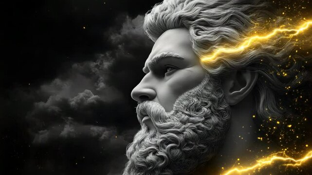 Zeus in the middle of a storm, electric current flow.