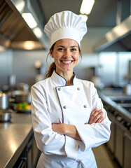 Female chef portrait culinary kitchen photography professional environment frontal view culinary art