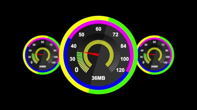 Abstract beautiful digital Mb speed meter set animation, with red arrow and kilometers measuring scale. car speedometer dashboard - Powered by Adobe