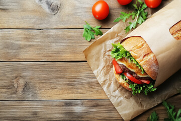 Fresh Sub Sandwich with Tomatoes and Lettuce
