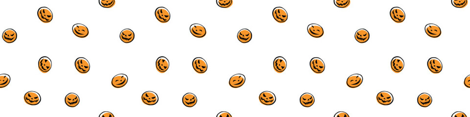 Obraz premium Seamless angry polka dot pattern. Cute stylized Halloween pumpkins, Jack o Lanterns. For wrapping paper, holiday decor, textiles