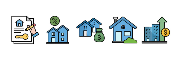 Property Investment Icon Set Multiple Style Collection, Containing design Real Estate, House, Mortgage, Property Development