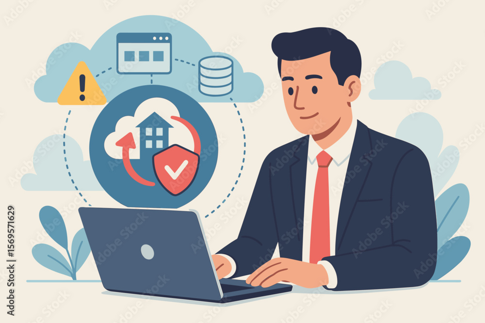 Poster disaster recovery concept and business continuity plan. it system protection, data backup and restor
