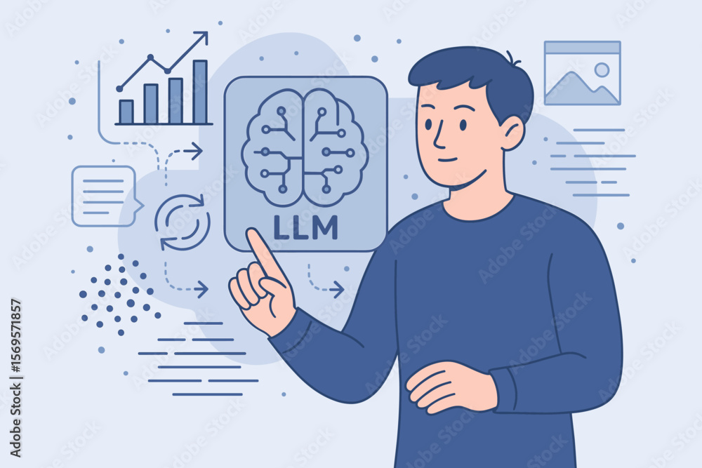 Poster large language model llm ai concept, generative artificial intelligence, big data analysis, data min