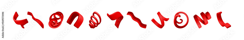 Aufkleber collection of 3d vector abstract red flowing shapes set in a line with various curves and elements o