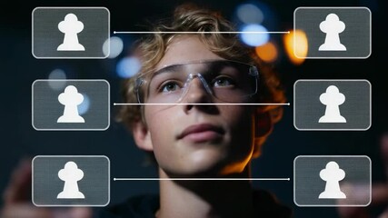 Young scientist experimenting with lights in a dark laboratory setting showcasing curiosity and innovation - Powered by Adobe