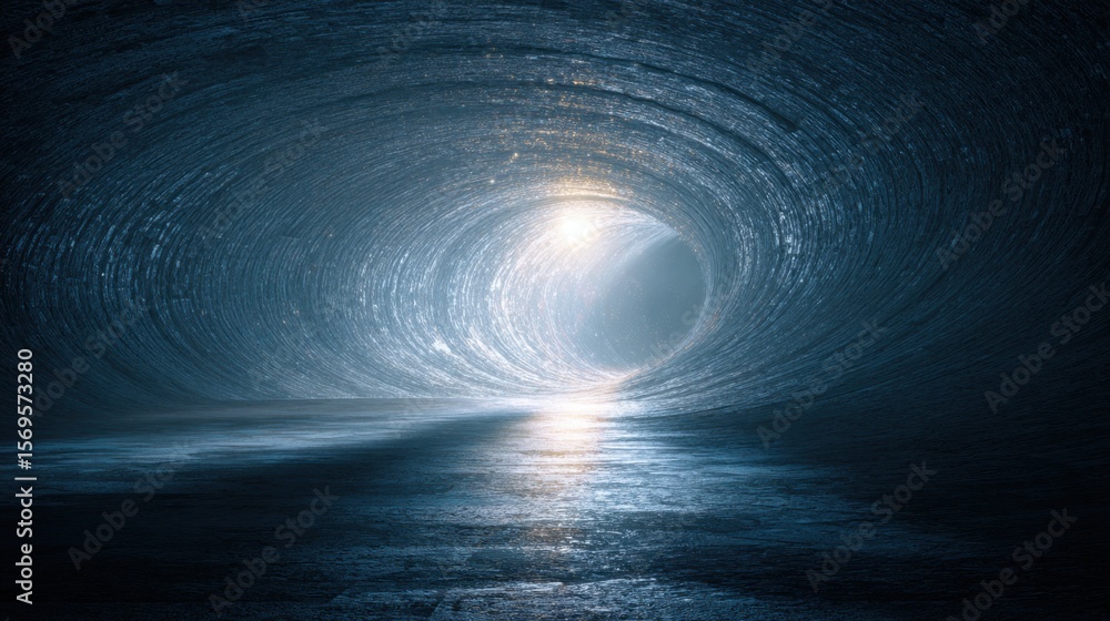 Poster tunnel of light: the abstract image of a tunnel with a vibrant and inviting light at the end of it, 
