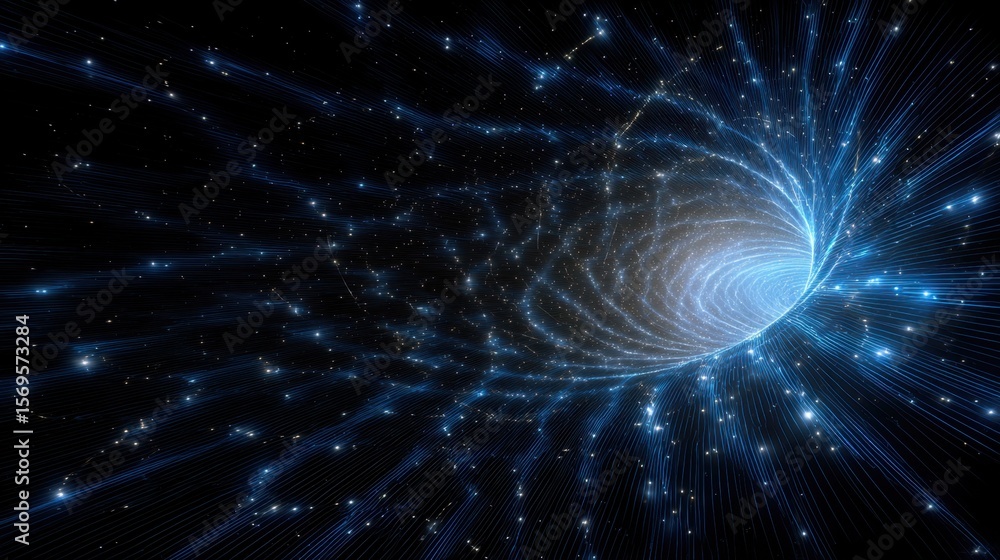 Poster celestial passage: a mesmerizing depiction of a celestial tunnel, its swirling vortex of light and e
