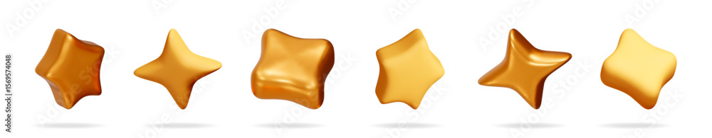 Poster set of abstract 3d golden shapes in different forms. modern wavy liquid design elements for creative