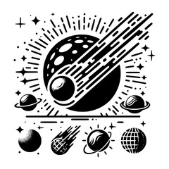 Comet impacting moon celestial graphic design