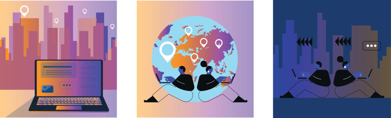 Smartphone with male and female profiles. Friends chatting. New generation. The concept of social networks, virtual relationships. Friends chatting and texting. Vector illustration.	
