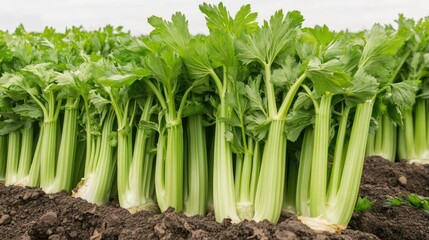 Close-up view of celery plants in a field