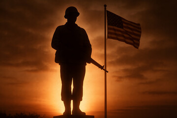 Soldier silhouette memorial day american flag sunset patriotic image