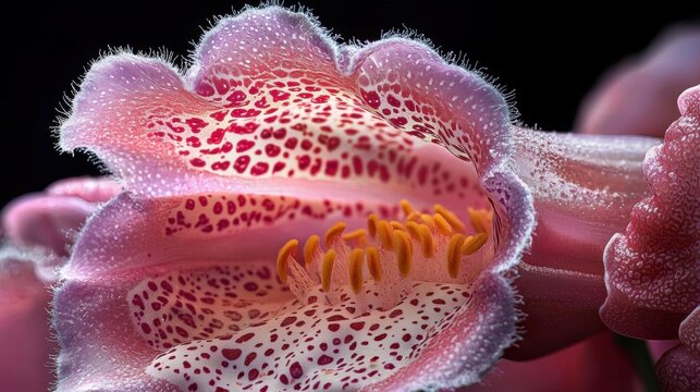 Close-up of a pink flower with a yellow center. the flower has multiple layers of petals, with the outermost layer being a lighter shade of pink and the innermost layer a darker shade of red.