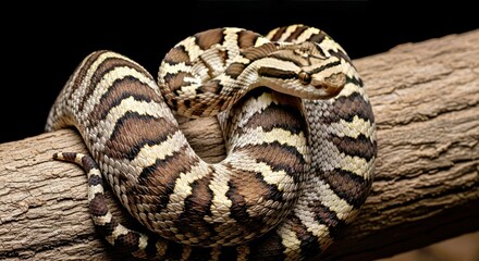 Obraz premium Temple Pit Viper on Piece of Wood Snake Reptile Wildlife Danger