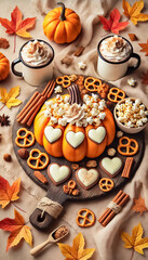 Festive Autumn Pumpkin Snack Boards with Cozy Hot Chocolate