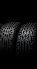 Obraz premium Row of tires showing treads and textures in monochrome studio shot 