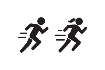 Running sport man and women icon in flat set. isolated on transparent background Containing runner, race, finish, boy stick figure running fast and jogging elements. eps 10.
