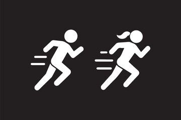 Running sport man and women icon in flat set. isolated on transparent background Containing runner, race, finish, boy stick figure running fast and jogging elements. eps 10.