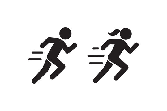 Running sport man and women icon in flat set. isolated on transparent background Containing runner, race, finish, boy stick figure running fast and jogging elements. eps 10.