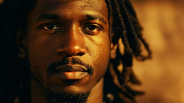 Young african american man with dreadlocks gazing at camera