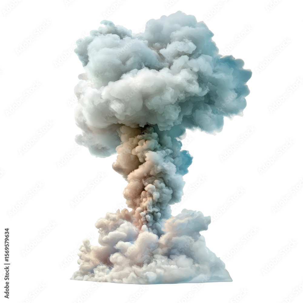 Aufkleber massive explosion with colorful smoke clouds and dynamic eruption against clear background for impac