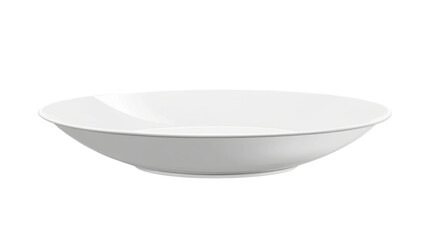 White ceramic plate side view 3D render icon with clean minimal round dish tableware object for kitchen dining or food presentation design element isolated on white background
