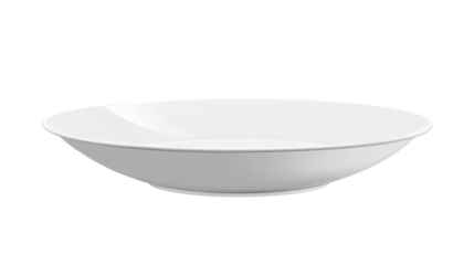White ceramic plate side view 3D render icon with clean minimal round dish tableware object for kitchen dining or food presentation design element isolated on white background
