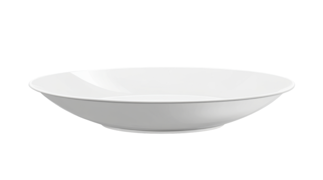 White ceramic plate side view 3D render icon with clean minimal round dish tableware object for kitchen dining or food presentation design element isolated on white background