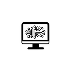 Vector Icon of Monitor Screen with Circuit Lines Representing Digital Technology or Data System