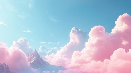Dreamlike ethereal vista with pastel hued clouds and snow capped mountains