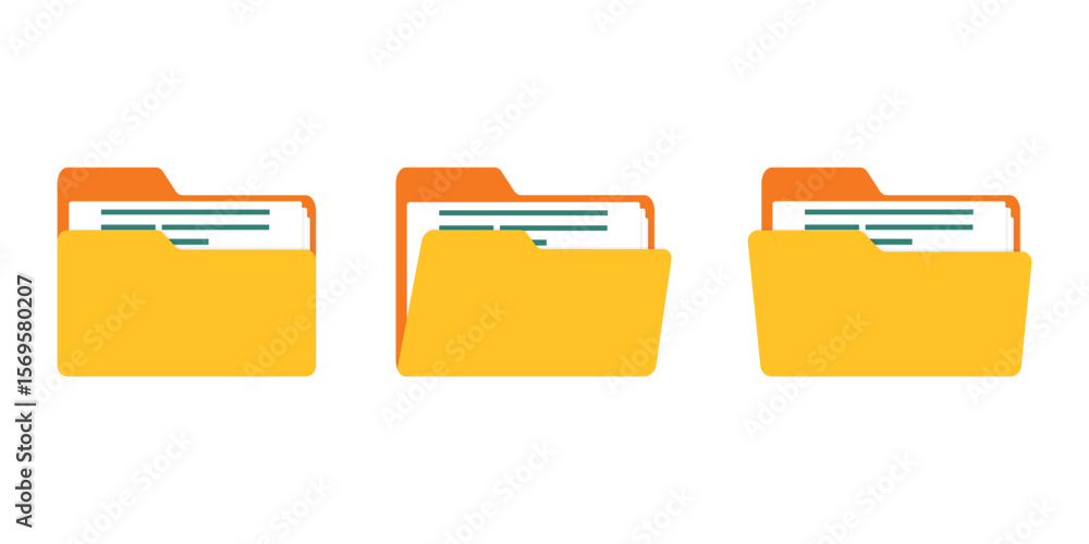 Aufkleber computer file folder icons set. document folders. office folder icons with documents. folders for re