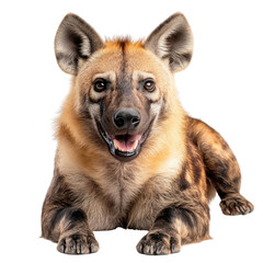 Fototapeta premium Smiling Hyena with Unique Coat Patterns Relaxing in the Sunlight, Showcasing Its Playful and Friendly Nature transparent background