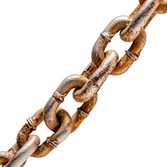Fototapeta premium Rusty Metal Chain Link on White Background for Industrial or Construction Related Concepts and Designs transparent background