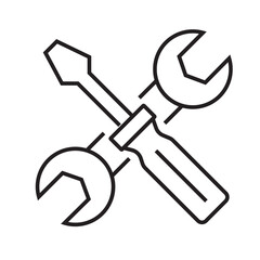 Outline icon of server and gear symbol. Suitable for settings, system administration, hosting, or database management. Linear and editable. vector illustration