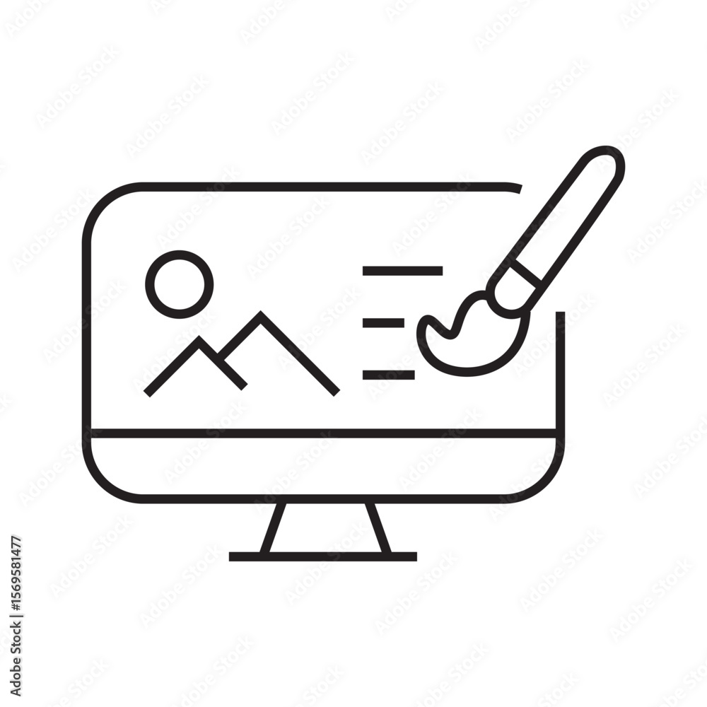 Poster outline icon of browser with wrench or tool. represents website settings, customization, or configur