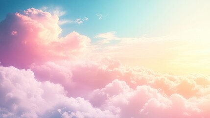 Dreamlike Pastel Sky: Ethereal Cloudscape with Radiant Sunlight and Soft Hues