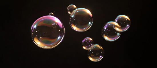 Floating iridescent bubbles on a dark backdrop create a whimsical abstract composition